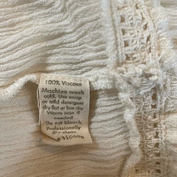 Japna Women Crop Top XS Ivory Embroidered Gauzy Crochet Inlet Boho Peasant Flowy - Picture 8 of 10